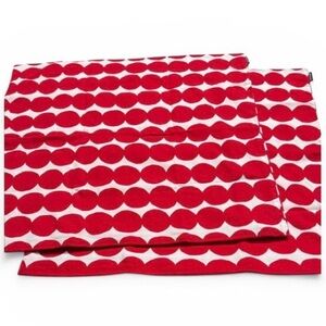2 Marimekko Red and White Circle Pattern Fabric Pillow Covers